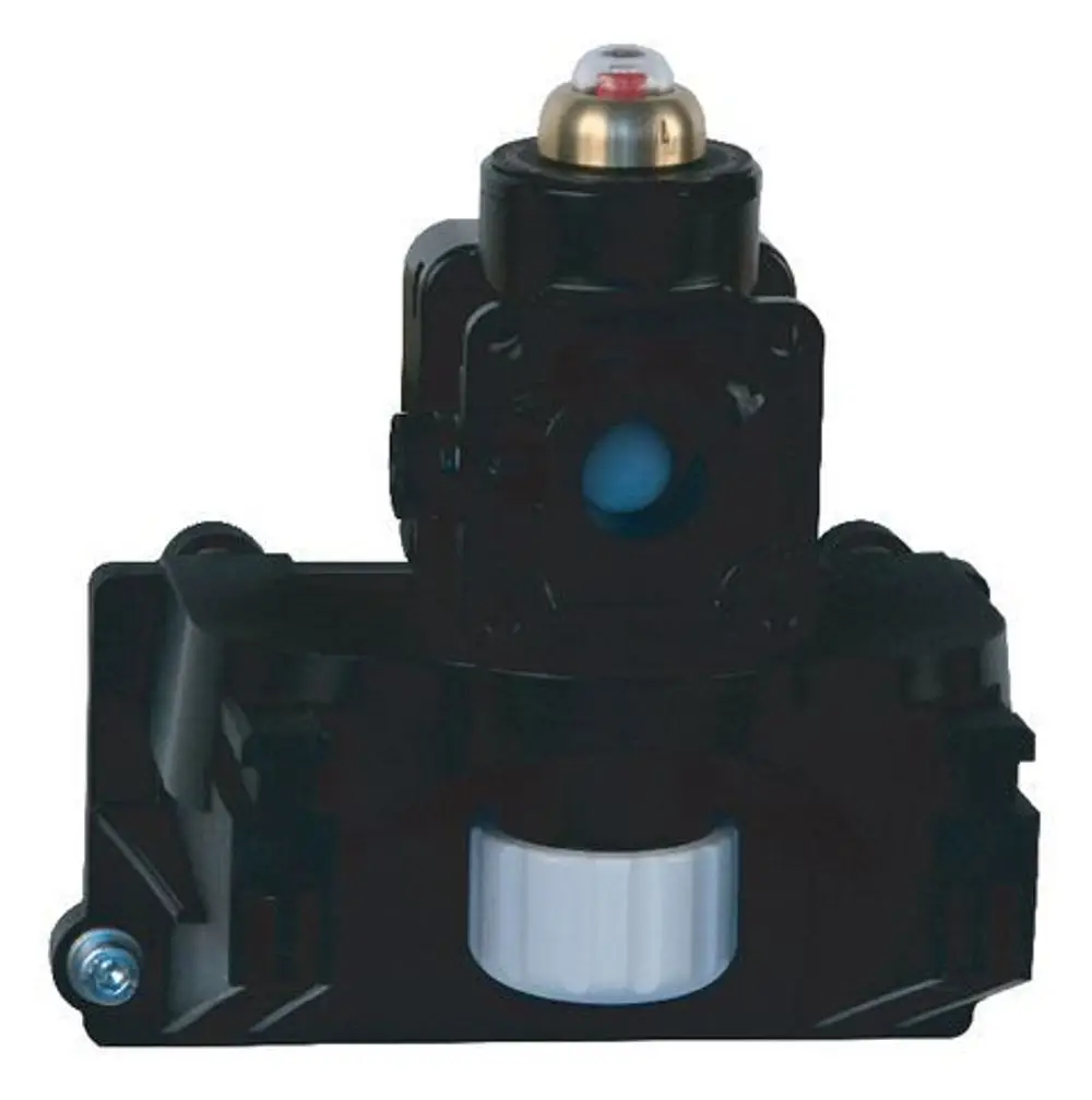 Syr Umgehungsventil mit einer schwarzen Basis und einem oberen Element aus Metall und Kunststoff. Die Oberseite hat eine kugelförmige Struktur.